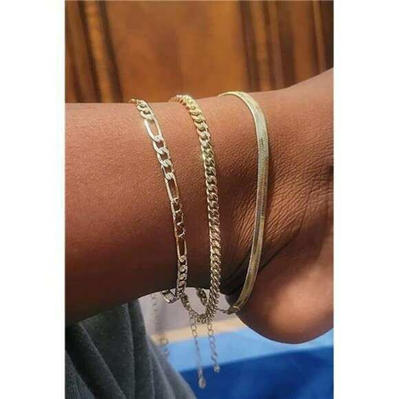 Gold Ankle Bracelet Set for Women Waterproof Layered Cuban Link Anklets Gift - Picture 5 of 7